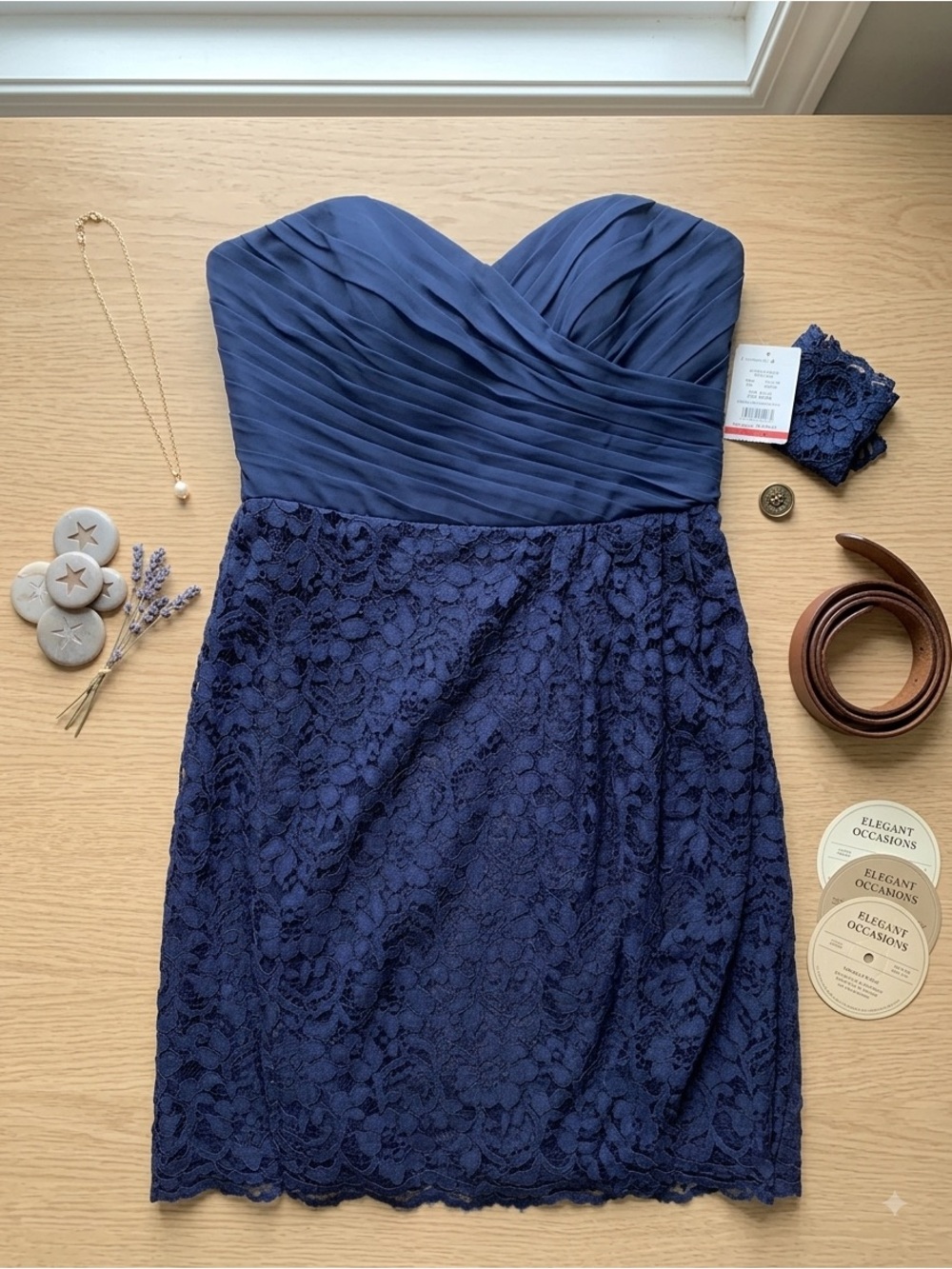 NWT David's Bridal Navy Short Sweetheart Lace Skirt Bridesmaid Dress 10